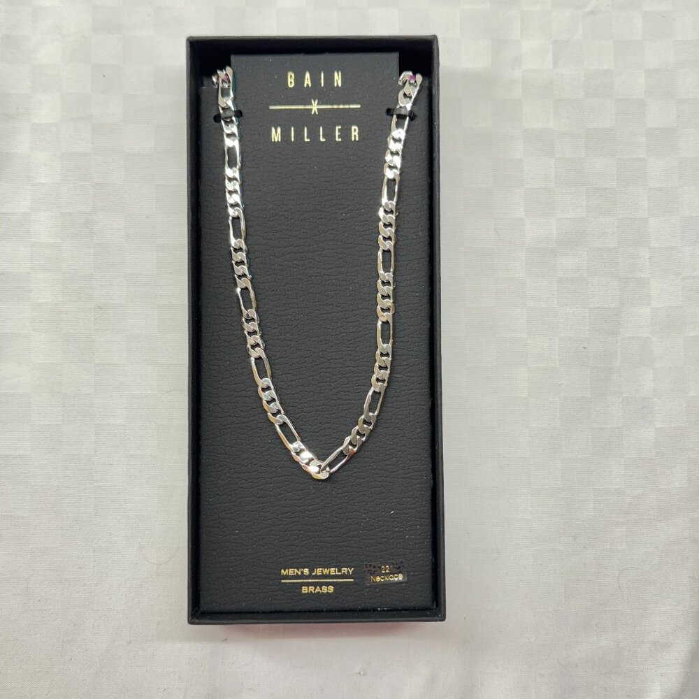 Bain Miller New in Box Brass Figaro Link Chain Necklace in Silver